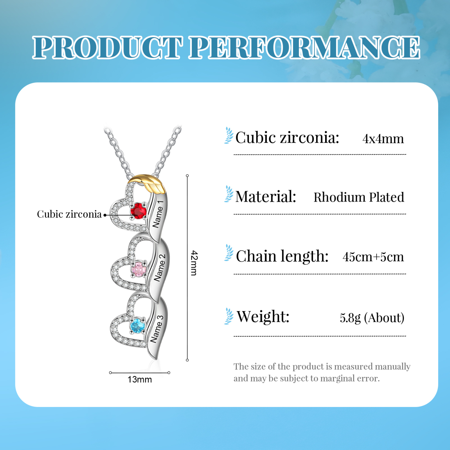 Personalised Heart Pendant Necklace Custom 3 Birthstones & 3 Names Birthday Women Necklace Gift for Her-Jessemade AU