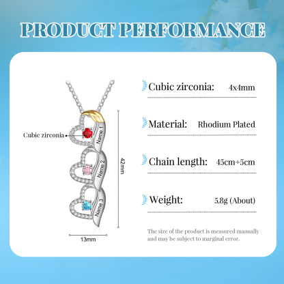 Personalised Heart Pendant Necklace Custom 3 Birthstones & 3 Names Birthday Women Necklace Gift for Her-Jessemade AU