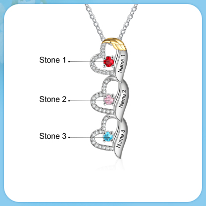 Personalised Heart Pendant Necklace Custom 3 Birthstones & 3 Names Birthday Women Necklace Gift for Her-Jessemade AU