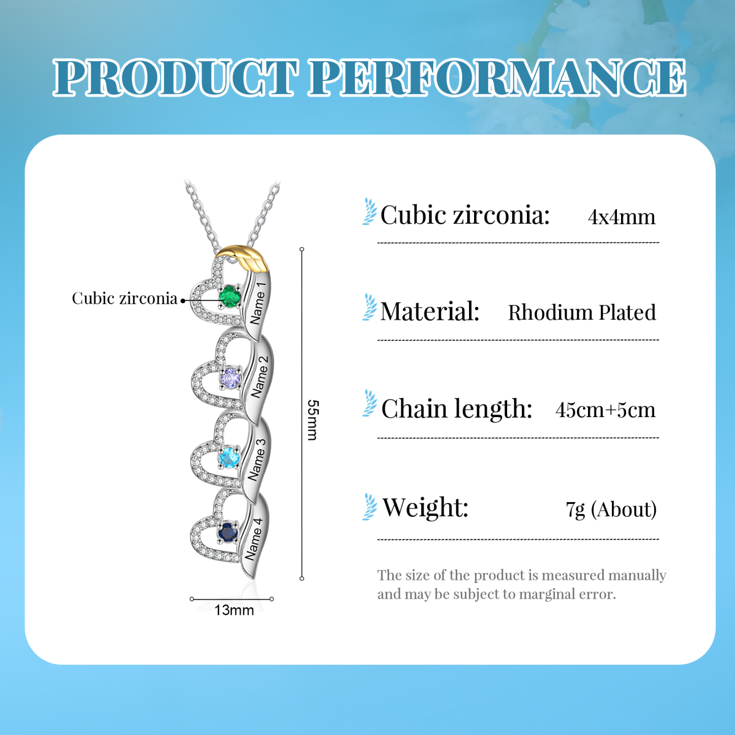 Personalised Heart Pendant Necklace Custom 4 Birthstones & 4 Names Birthday Women Necklace Gift for Her-Jessemade AU