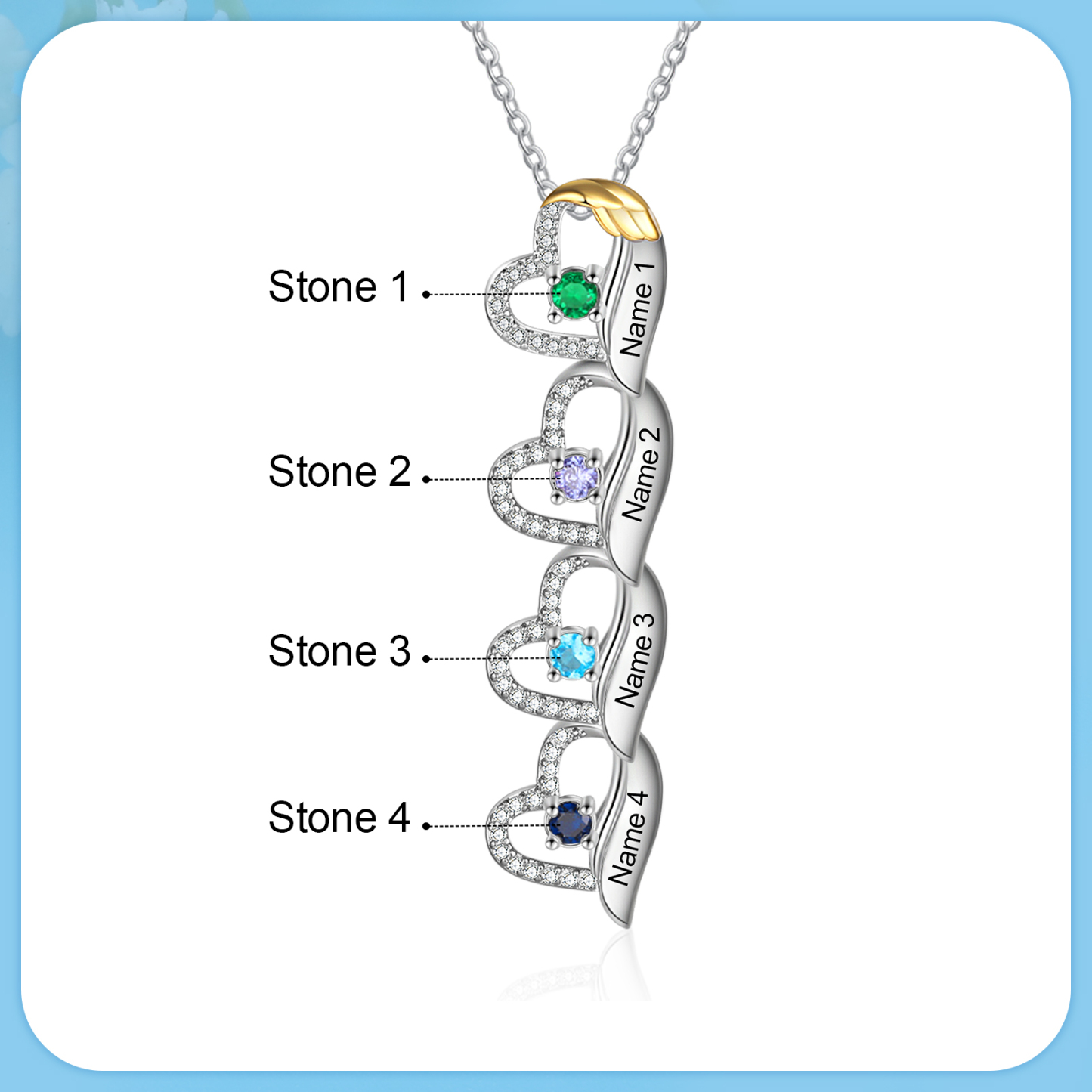 Personalised Heart Pendant Necklace Custom 4 Birthstones & 4 Names Birthday Women Necklace Gift for Her-Jessemade AU