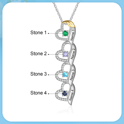 Personalised Heart Pendant Necklace Custom 4 Birthstones & 4 Names Birthday Women Necklace Gift for Her-Jessemade AU