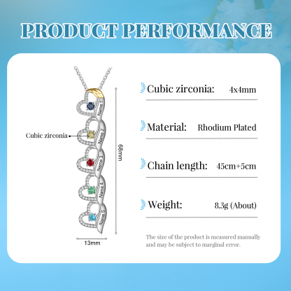Personalised Heart Pendant Necklace Custom 5 Birthstones & 5 Names Birthday Women Necklace Gift for Her-Jessemade AU