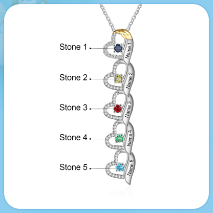 Personalised Heart Pendant Necklace Custom 5 Birthstones & 5 Names Birthday Women Necklace Gift for Her-Jessemade AU