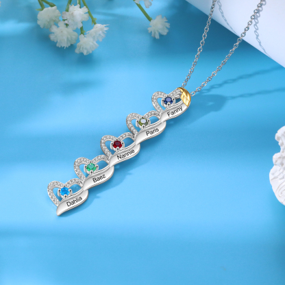 Personalised Heart Pendant Necklace Custom 5 Birthstones & 5 Names Birthday Women Necklace Gift for Her-Jessemade AU