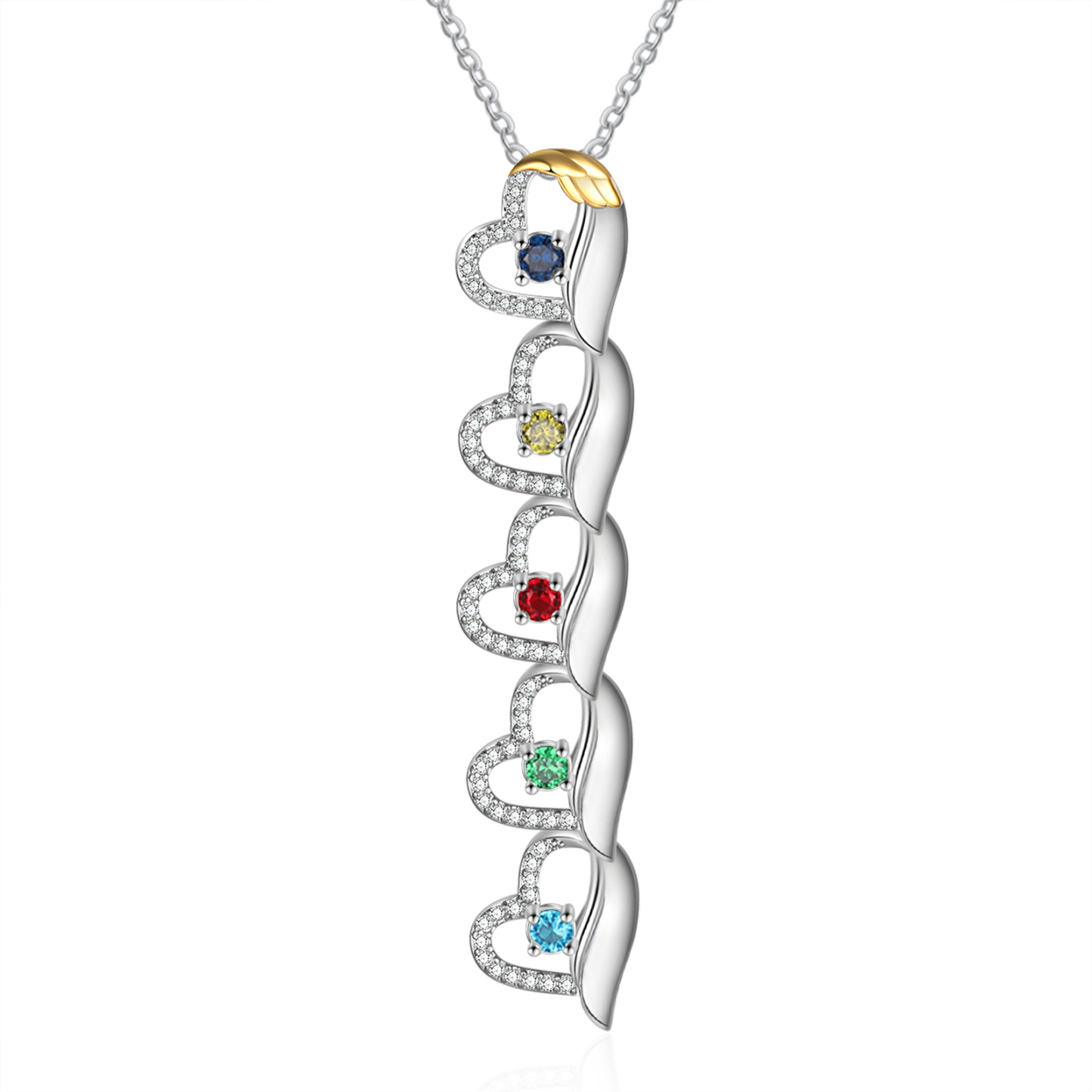 Personalised Heart Pendant Necklace Custom 5 Birthstones & 5 Names Birthday Women Necklace Gift for Her-Jessemade AU