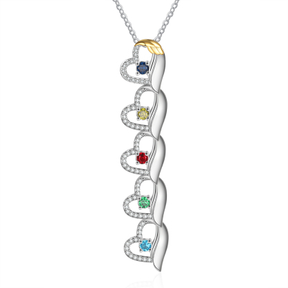 Personalised Heart Pendant Necklace Custom 5 Birthstones & 5 Names Birthday Women Necklace Gift for Her-Jessemade AU