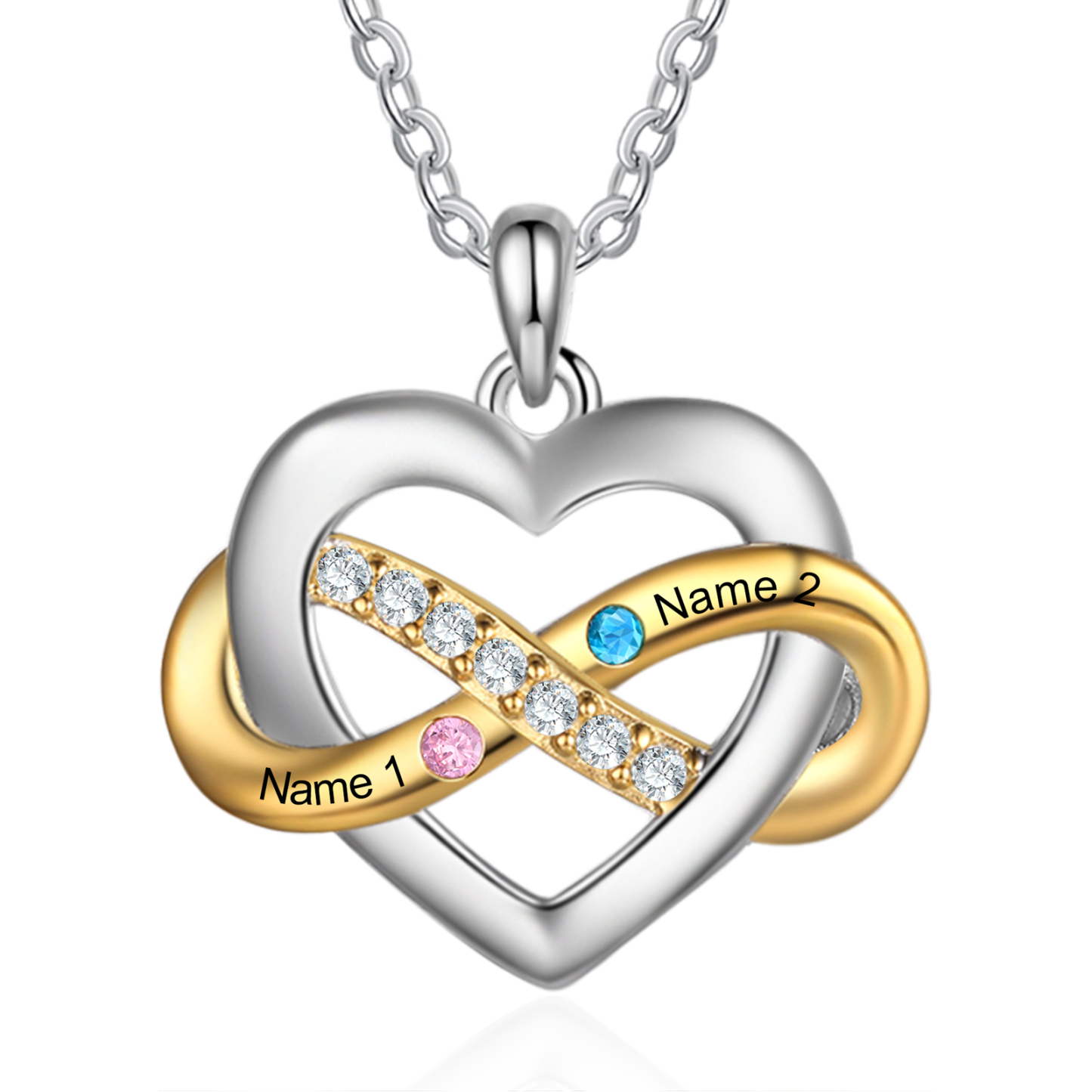 Personalised Heart & Infinity Necklace Custom 2-6 Birthstones & 2-6 Names Gifts for Her-Jessemade AU