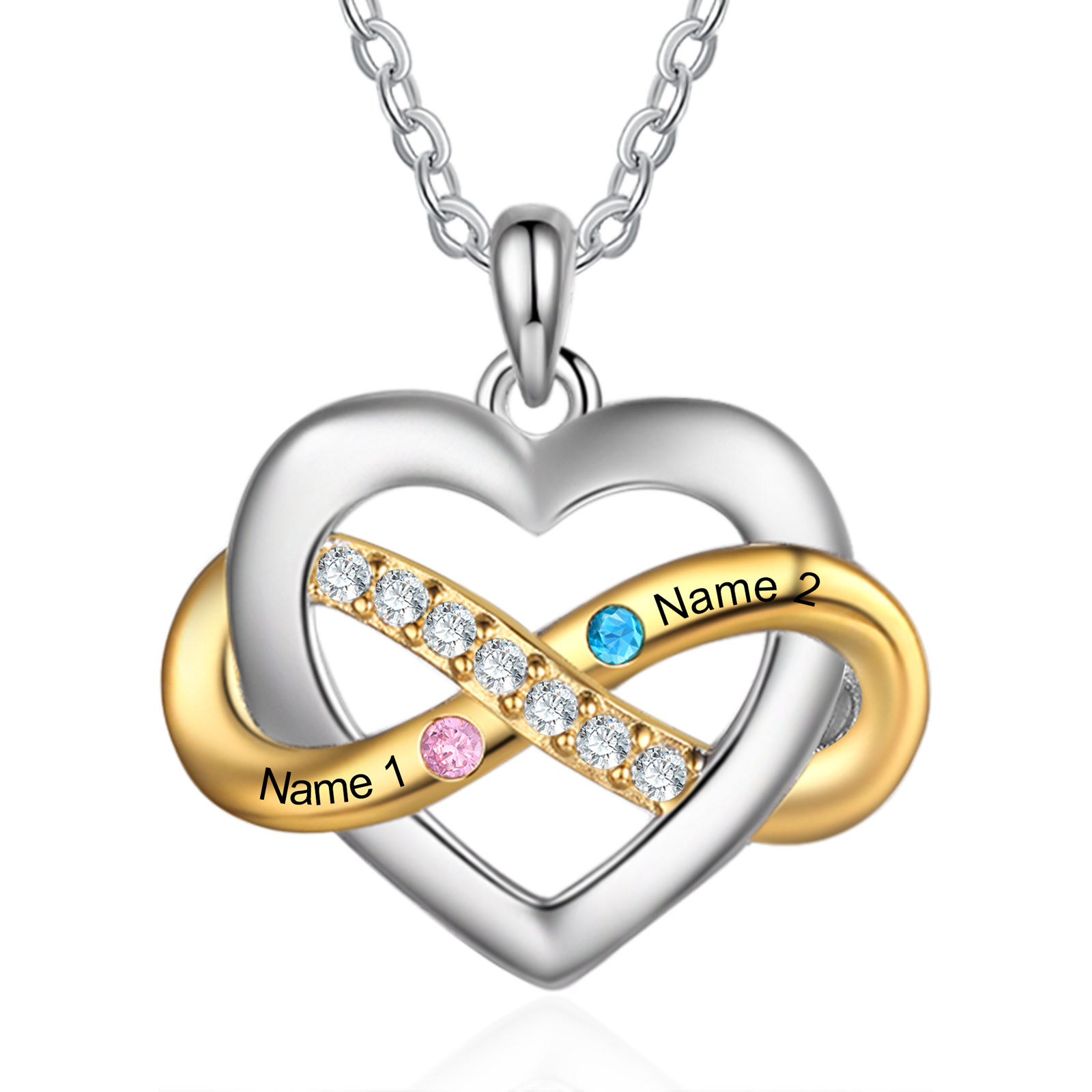Personalised Heart & Infinity Necklace Custom 2-6 Birthstones & 2-6 Names Gifts for Her-Jessemade AU