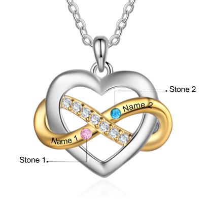 Personalised Heart & Infinity Necklace Custom 2-6 Birthstones & 2-6 Names Gifts for Her-Jessemade AU