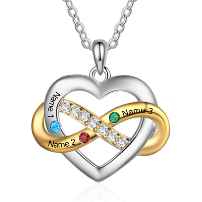 Personalised Heart & Infinity Necklace Custom 2-6 Birthstones & 2-6 Names Gifts for Her-Jessemade AU