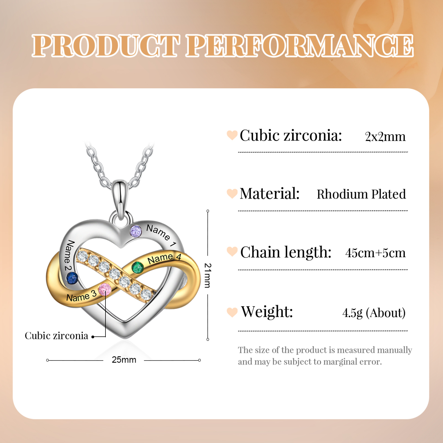 Personalised Heart & Infinity Necklace Custom 2-6 Birthstones & 2-6 Names Gifts for Her-Jessemade AU