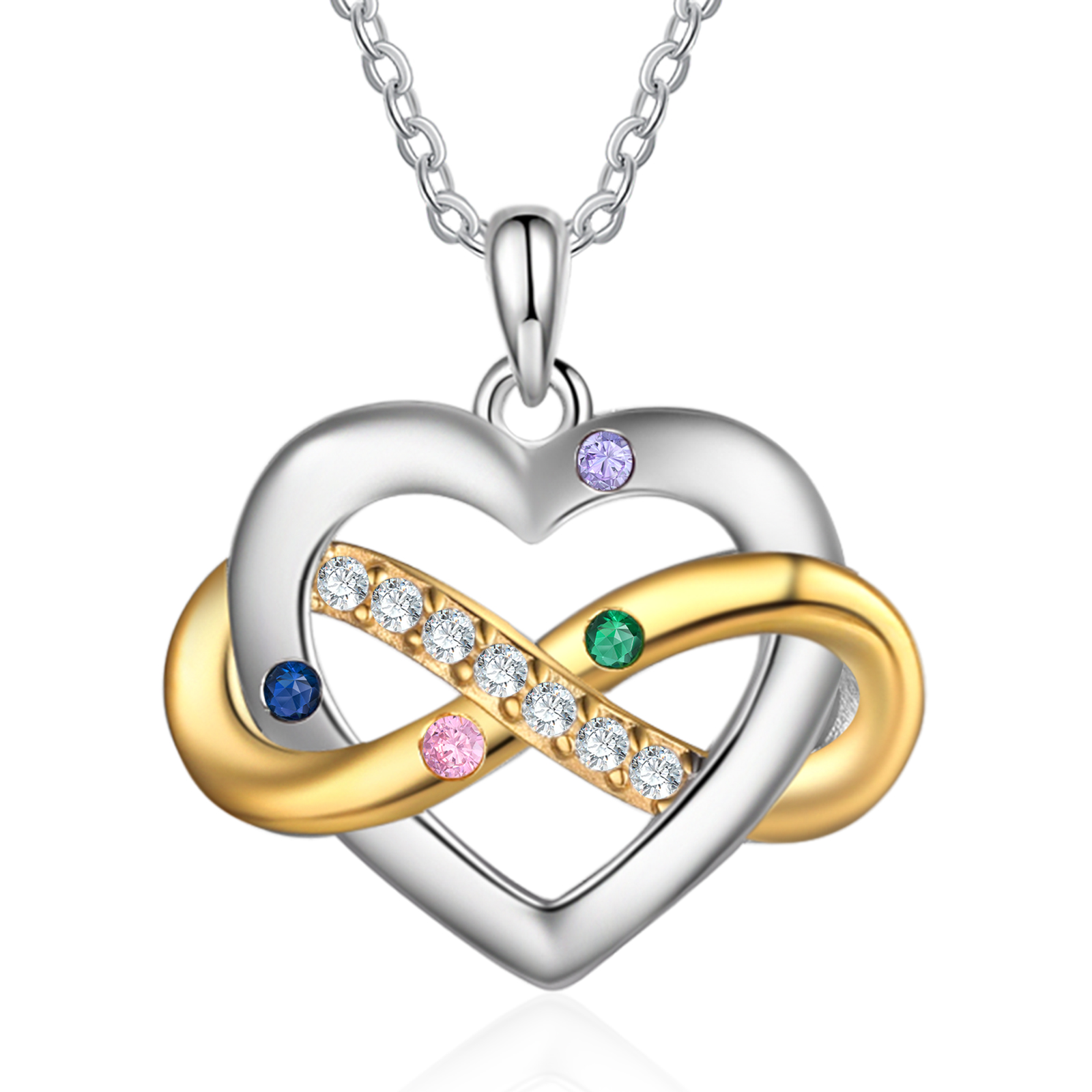 Personalised Heart & Infinity Necklace Custom 2-6 Birthstones & 2-6 Names Gifts for Her-Jessemade AU