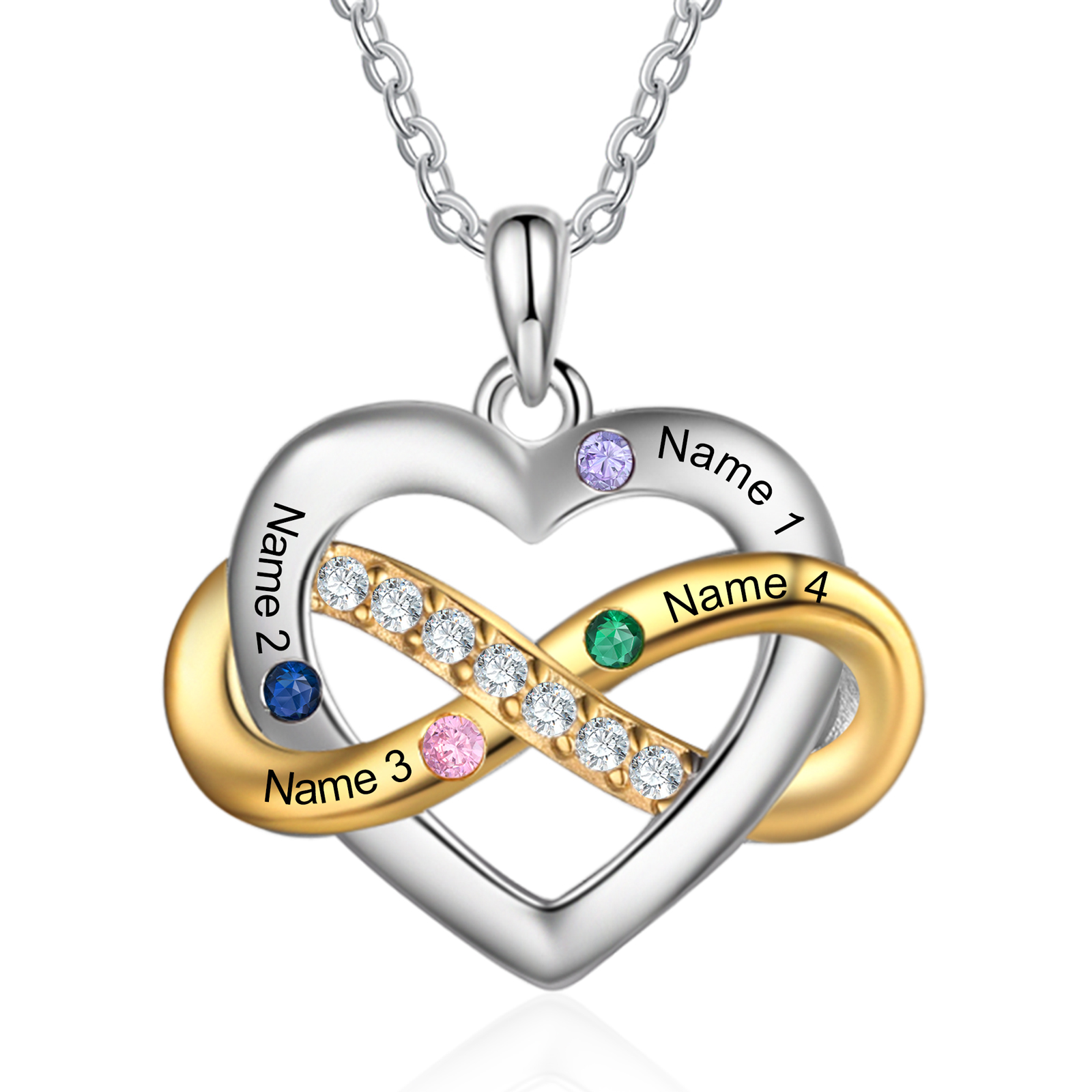 Personalised Heart & Infinity Necklace Custom 2-6 Birthstones & 2-6 Names Gifts for Her-Jessemade AU