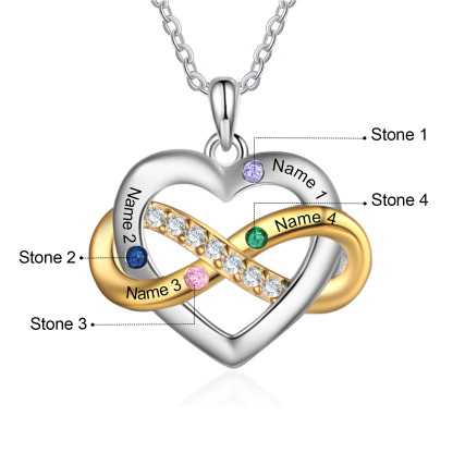 Personalised Heart & Infinity Necklace Custom 2-6 Birthstones & 2-6 Names Gifts for Her-Jessemade AU