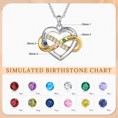 Personalised Heart & Infinity Necklace Custom 2-6 Birthstones & 2-6 Names Gifts for Her-Jessemade AU