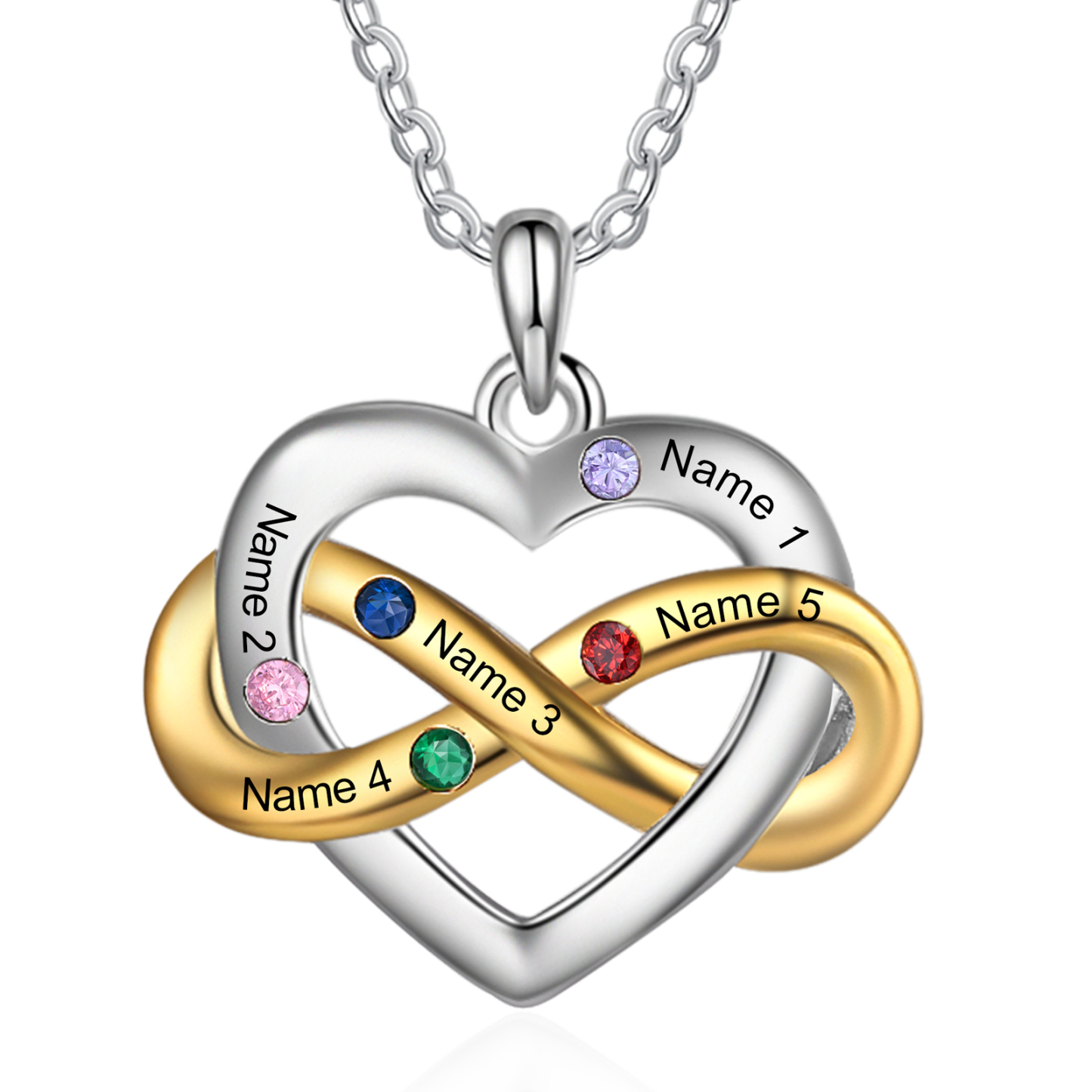 Personalised Heart & Infinity Necklace Custom 2-6 Birthstones & 2-6 Names Gifts for Her-Jessemade AU