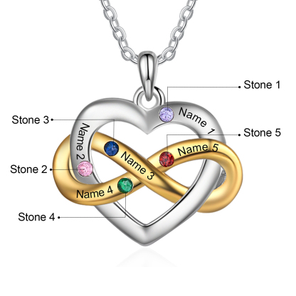 Personalised Heart & Infinity Necklace Custom 2-6 Birthstones & 2-6 Names Gifts for Her-Jessemade AU