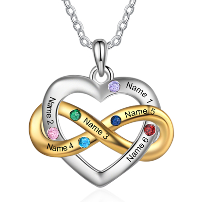 Personalised Heart & Infinity Necklace Custom 2-6 Birthstones & 2-6 Names Gifts for Her-Jessemade AU