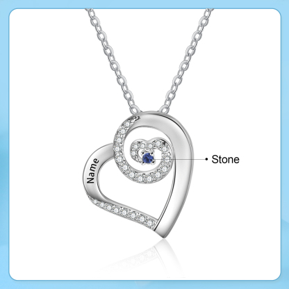 Personalised Heart Pendant Necklace Custom 1 Birthstone & 1 Name Gift for Women Girls-Jessemade AU