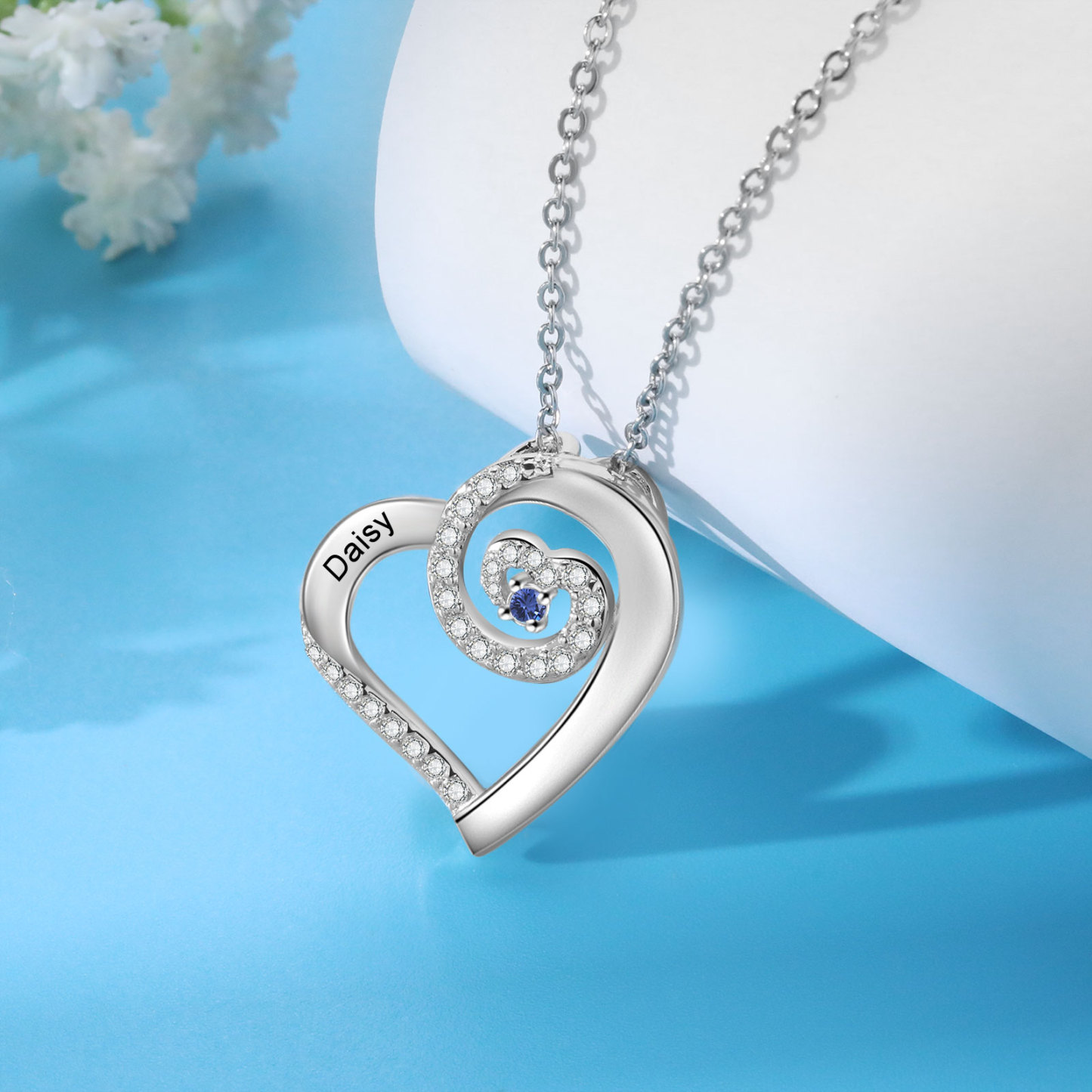 Personalised Heart Pendant Necklace Custom 1 Birthstone & 1 Name Gift for Women Girls-Jessemade AU