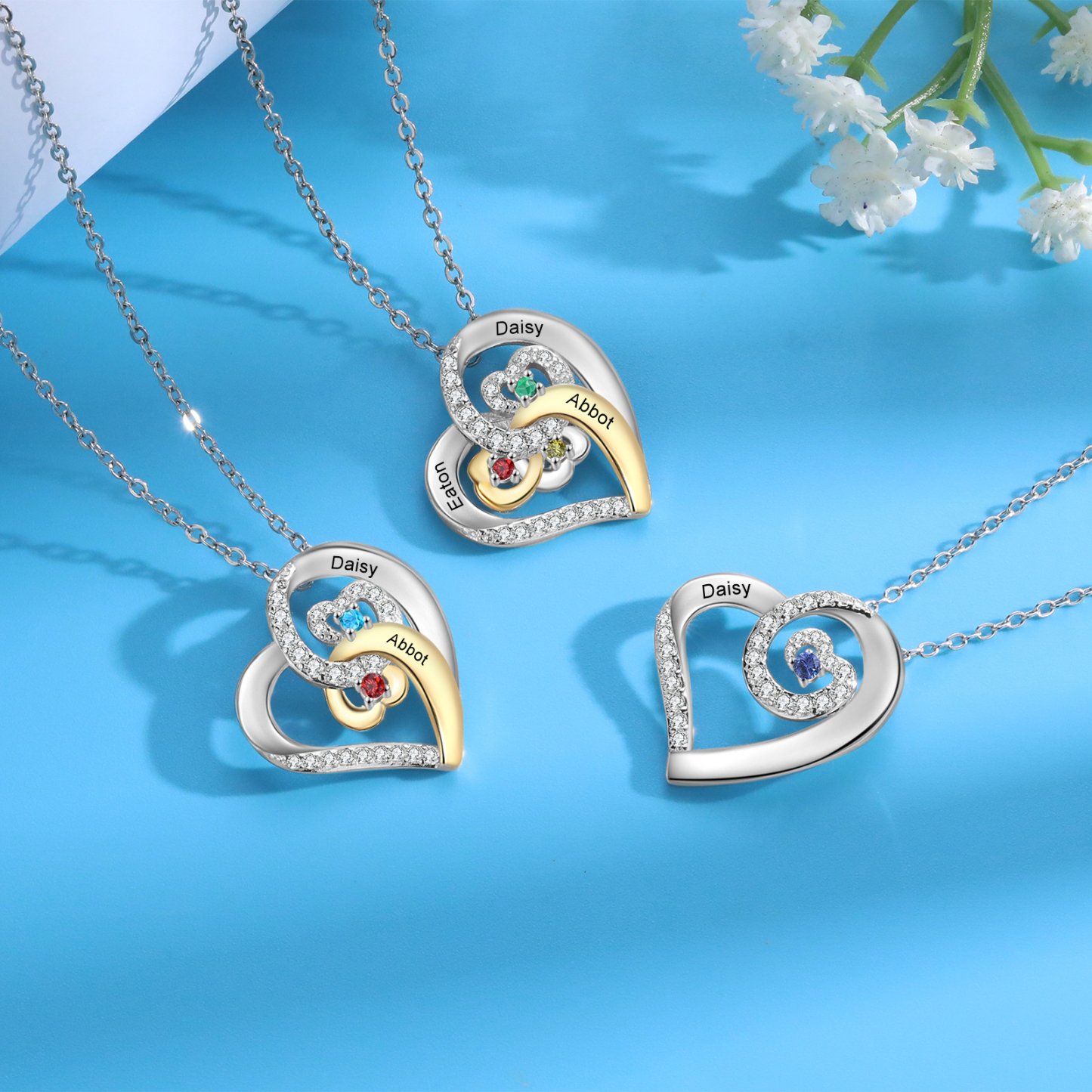 Personalised Heart Pendant Necklace Custom 1 Birthstone & 1 Name Gift for Women Girls-Jessemade AU
