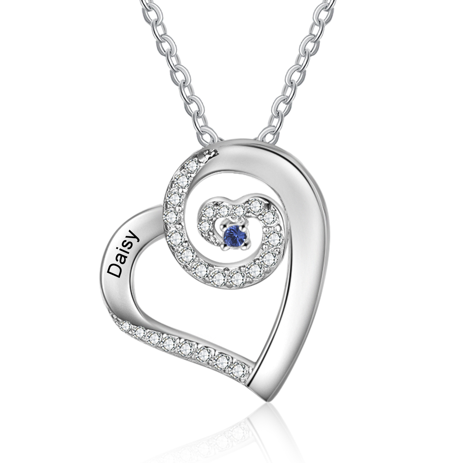Personalised Heart Pendant Necklace Custom 1 Birthstone & 1 Name Gift for Women Girls