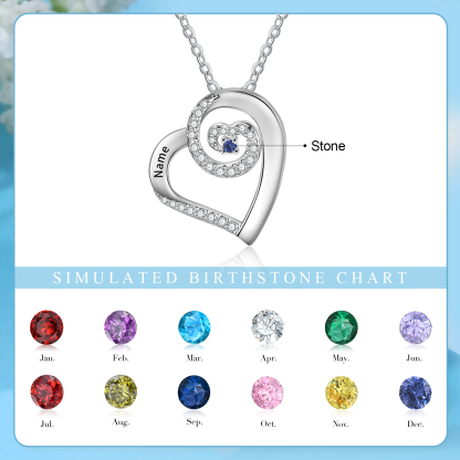 Personalised Heart Pendant Necklace Custom 1 Birthstone & 1 Name Gift for Women Girls-Jessemade AU
