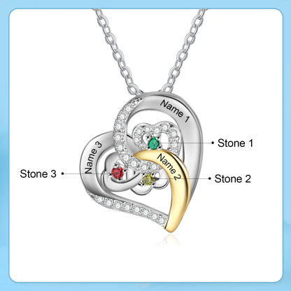 Personalised Heart Pendant Necklace Custom 3 Birthstones & 3 Names Gift for Women Girls-Jessemade AU