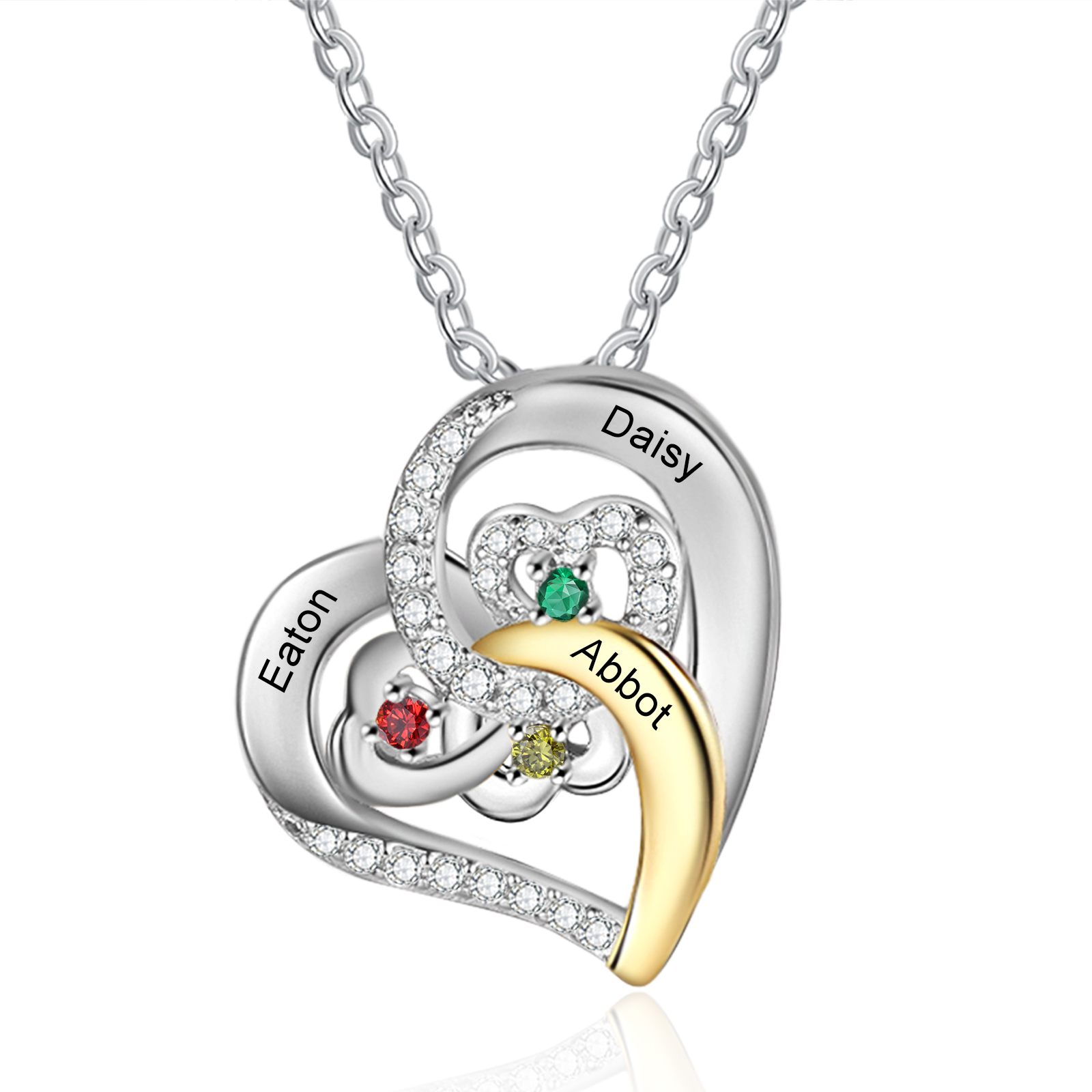 Personalised Heart Pendant Necklace Custom 3 Birthstones & 3 Names Gift for Women Girls-Jessemade AU