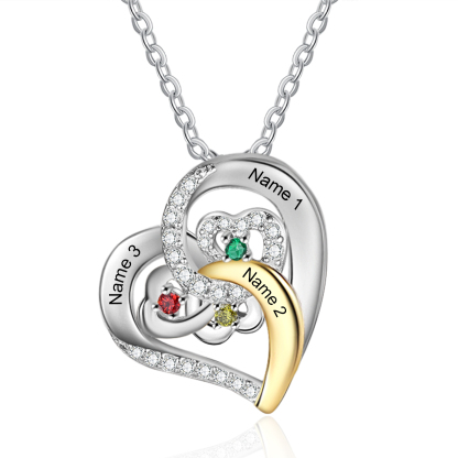 Personalised Heart Pendant Necklace Custom 3 Birthstones & 3 Names Gift for Women Girls-Jessemade AU