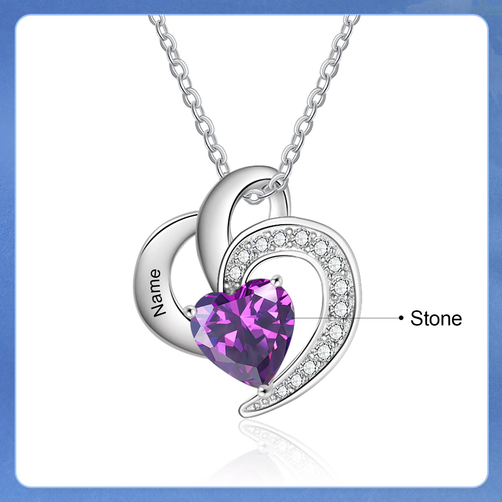 Personalised Heart Birthstone Necklace Custom 1 Name 1 Stone Mother Necklace Gift for Her-Jessemade AU