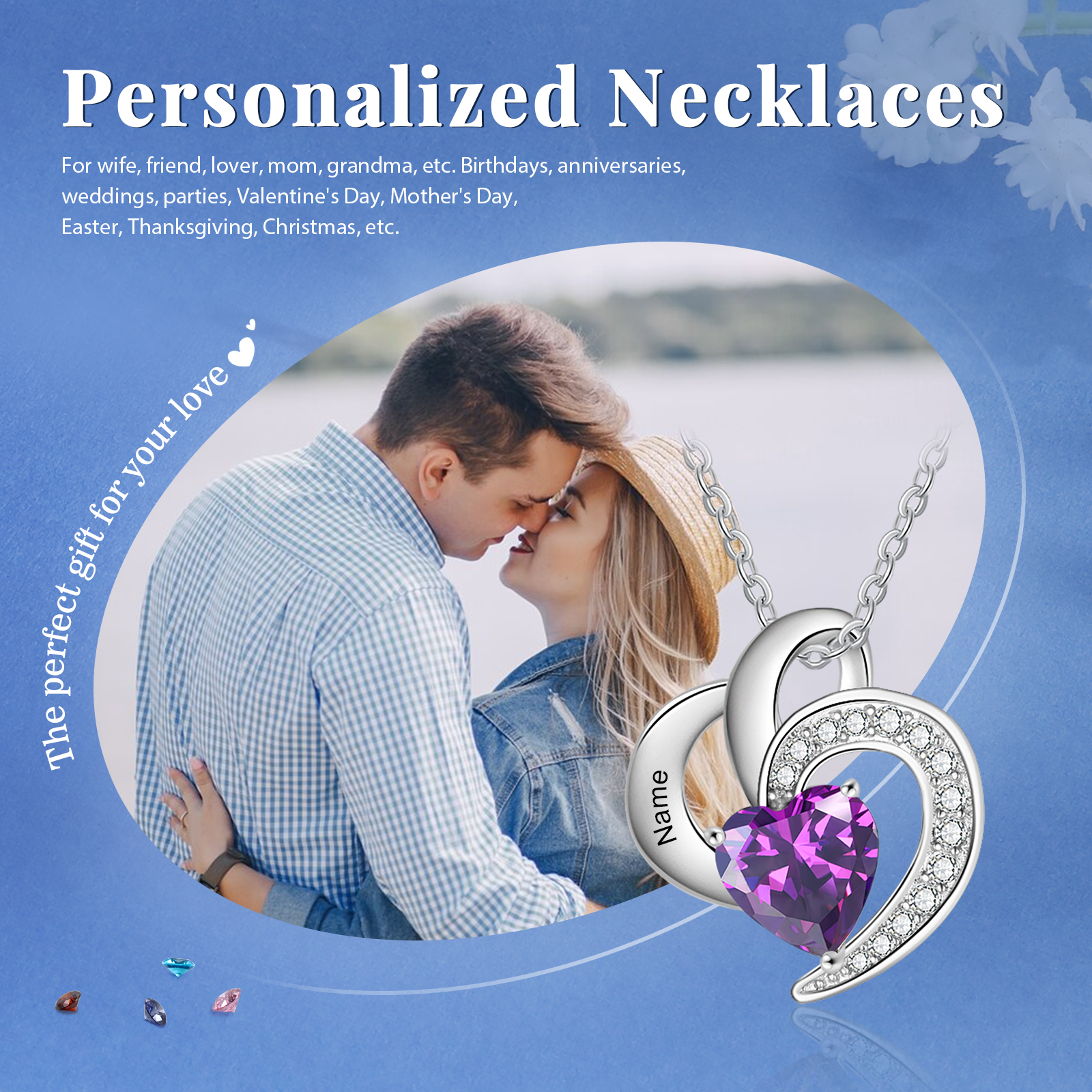 Personalised Heart Birthstone Necklace Custom 1 Name 1 Stone Mother Necklace Gift for Her-Jessemade AU