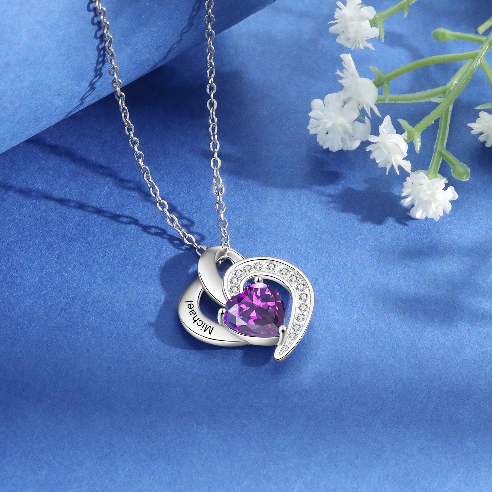 Personalised Heart Birthstone Necklace Custom 1 Name 1 Stone Mother Necklace Gift for Her