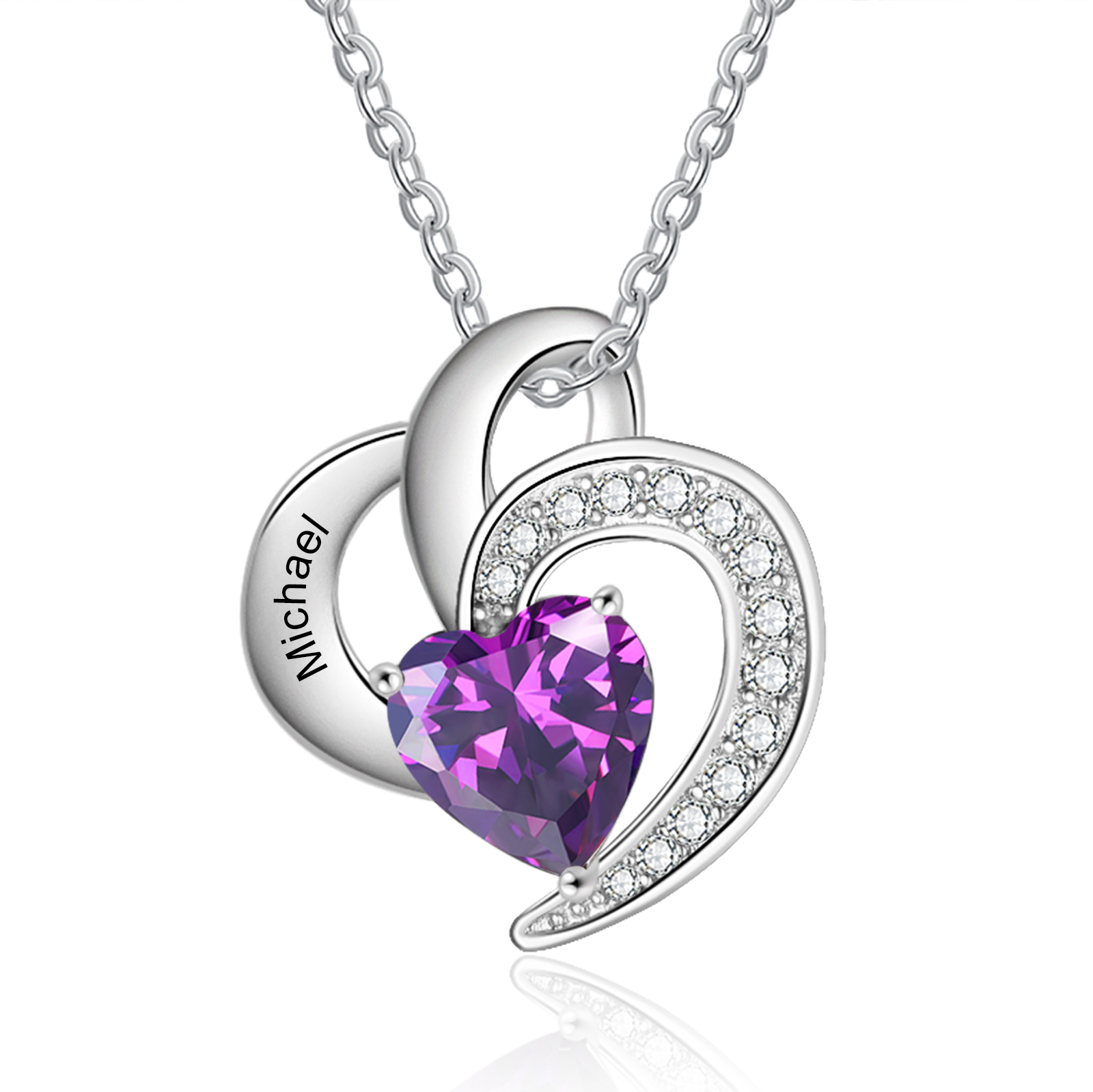 Personalised Heart Birthstone Necklace Custom 1 Name 1 Stone Mother Necklace Gift for Her