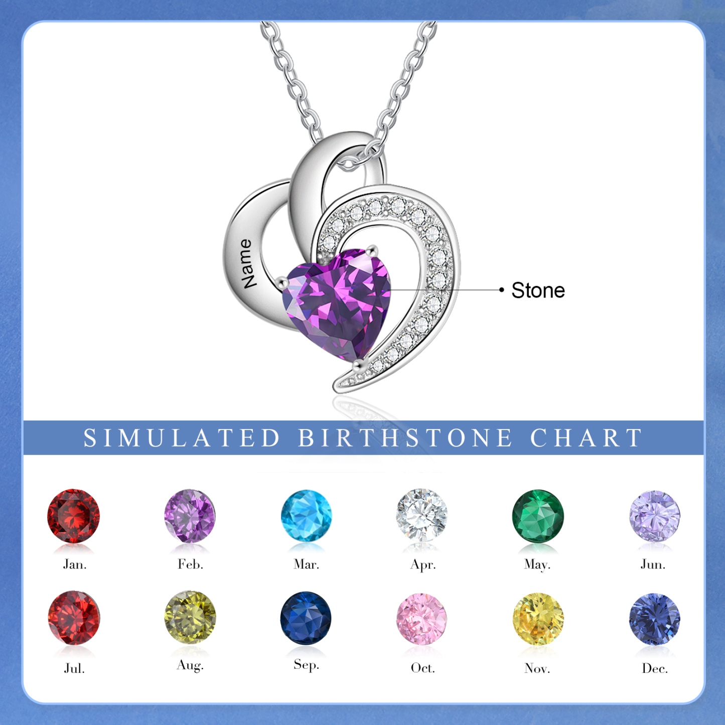 Personalised Heart Birthstone Necklace Custom 1 Name 1 Stone Mother Necklace Gift for Her-Jessemade AU