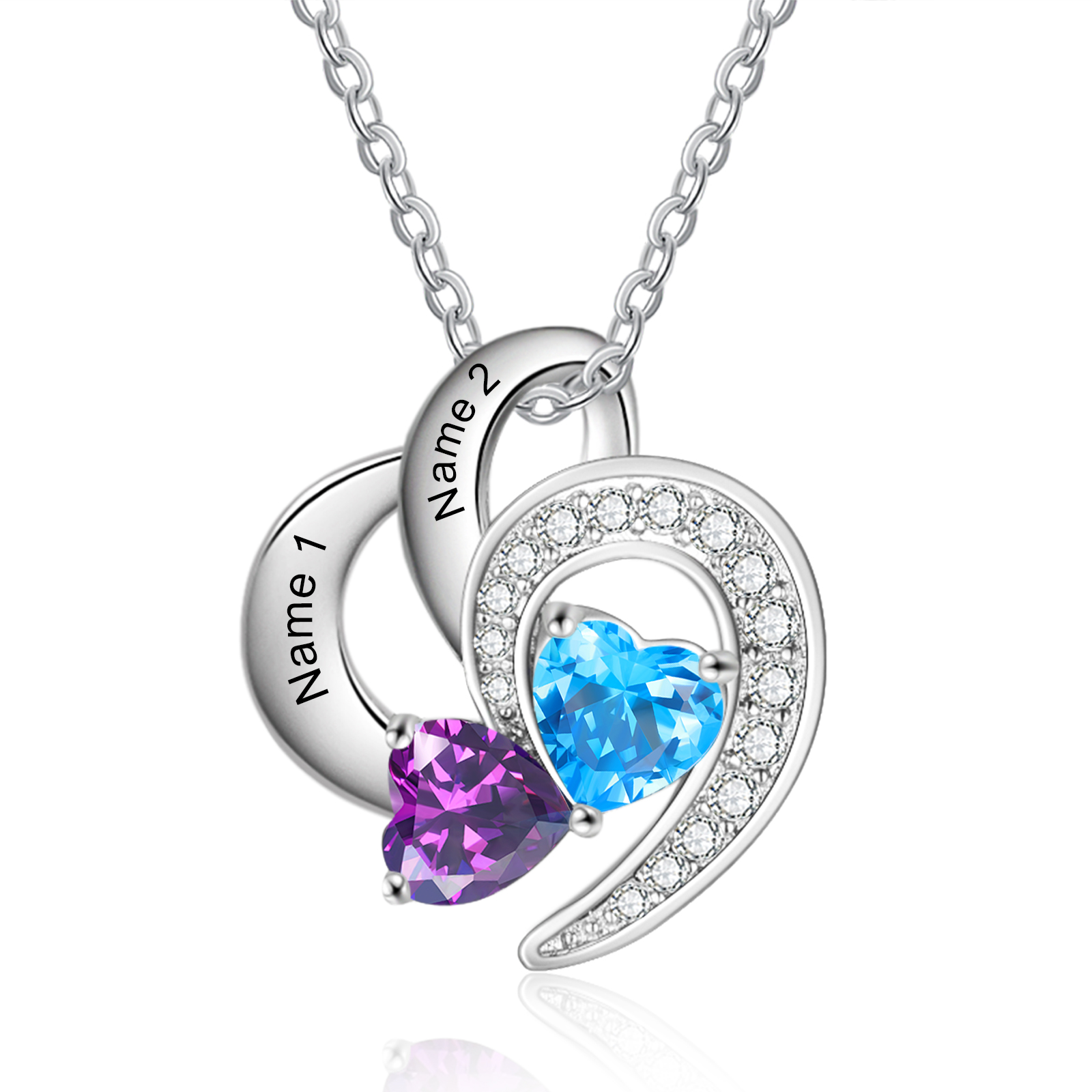 Personalised Heart Birthstone Necklace Custom 2 Names 2 Stones Mother Necklace Gift for Her-Jessemade AU