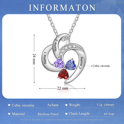 Personalised Heart Birthstone Necklace Custom 3 Names 3 Stones Mother Necklace Gift for Her-Jessemade AU