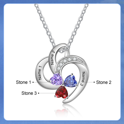 Personalised Heart Birthstone Necklace Custom 3 Names 3 Stones Mother Necklace Gift for Her-Jessemade AU