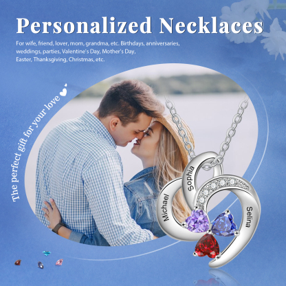 Personalised Heart Birthstone Necklace Custom 3 Names 3 Stones Mother Necklace Gift for Her-Jessemade AU