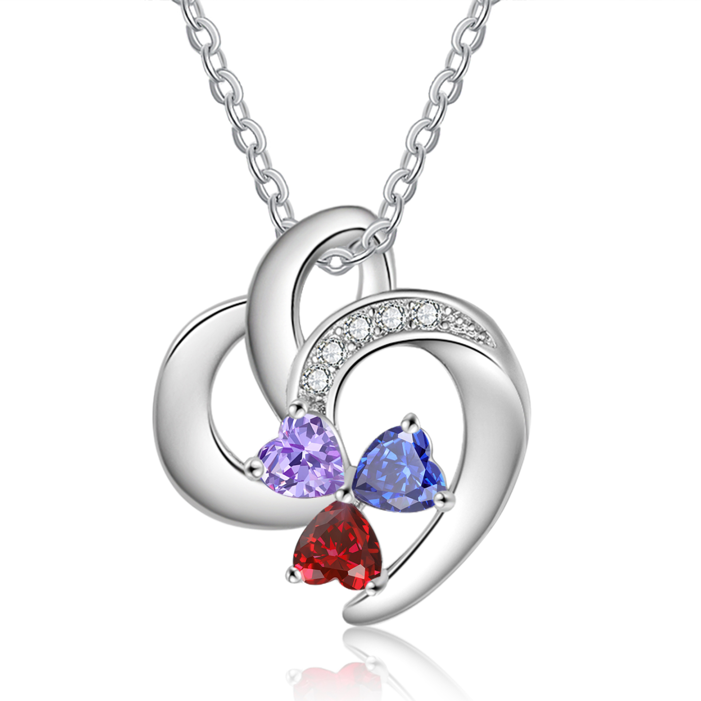 Personalised Heart Birthstone Necklace Custom 3 Names 3 Stones Mother Necklace Gift for Her-Jessemade AU