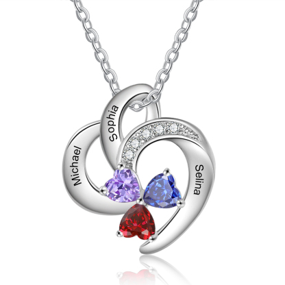 Personalised Heart Birthstone Necklace Custom 3 Names 3 Stones Mother Necklace Gift for Her-Jessemade AU