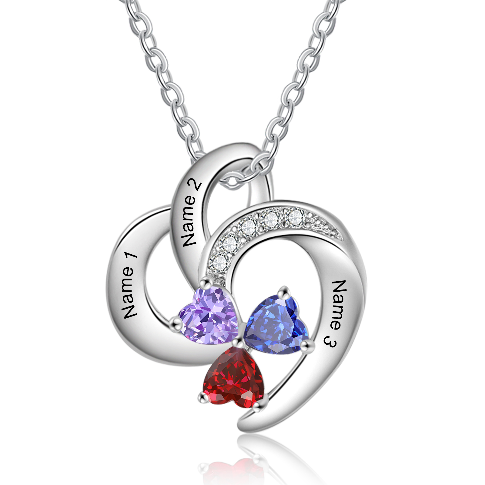 Personalised Heart Birthstone Necklace Custom 3 Names 3 Stones Mother Necklace Gift for Her-Jessemade AU