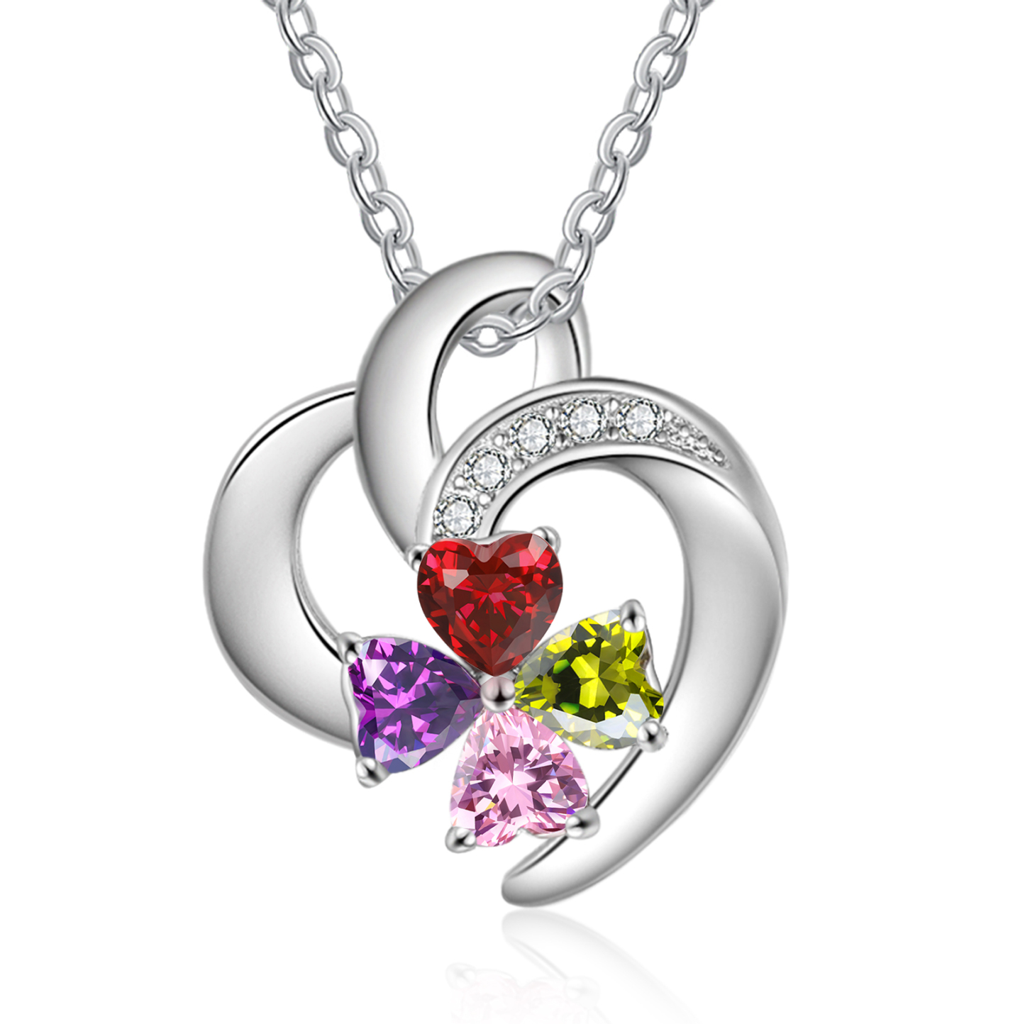 Personalised Heart Birthstone Necklace Custom 4 Names 4 Stones Mother Necklace Gift for Her-Jessemade AU