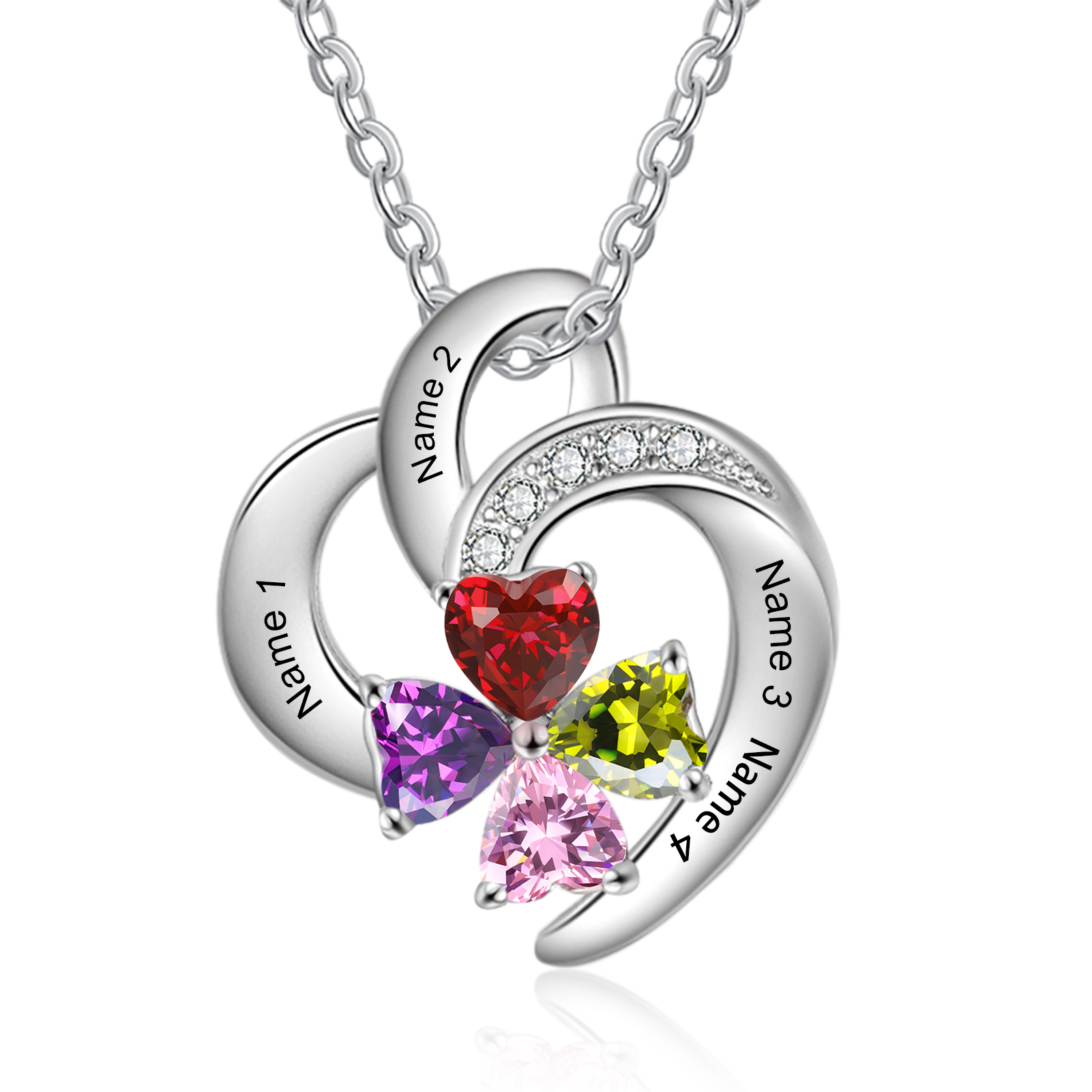 Personalised Heart Birthstone Necklace Custom 4 Names 4 Stones Mother Necklace Gift for Her-Jessemade AU