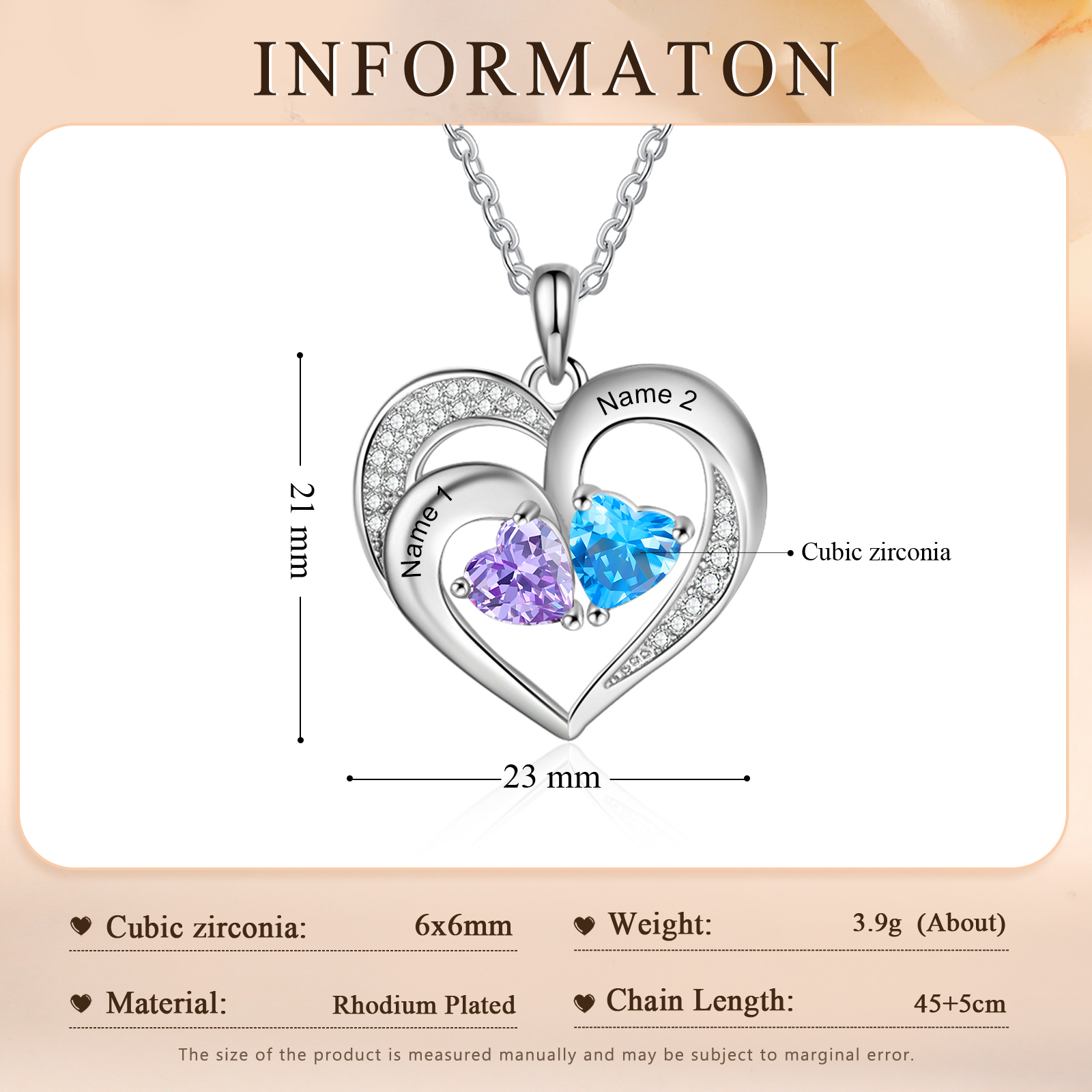 Custom 2 Names Personalised Heart Birthstone Necklace Gift for Mother Necklace Birthday Gift for Her-Jessemade AU
