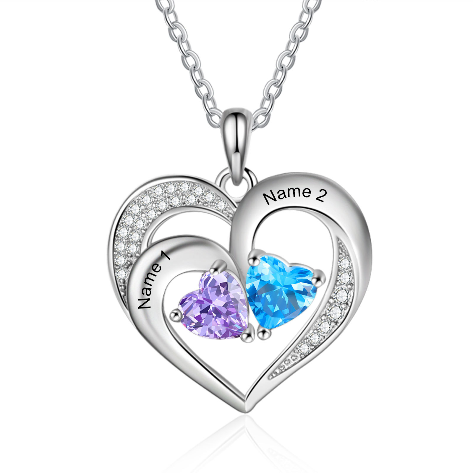 Custom 2 Names Personalised Heart Birthstone Necklace Gift for Mother Necklace Birthday Gift for Her-Jessemade AU