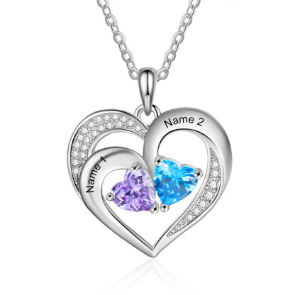 Custom 2 Names Personalised Heart Birthstone Necklace Gift for Mother Necklace Birthday Gift for Her-Jessemade AU