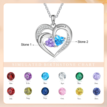 Custom 2 Names Personalised Heart Birthstone Necklace Gift for Mother Necklace Birthday Gift for Her-Jessemade AU