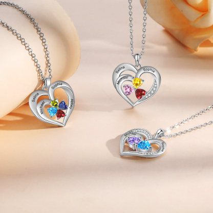 Custom 3 Names Personalised Heart Birthstone Necklace Gift for Mother Necklace Birthday Gift for Her-Jessemade AU